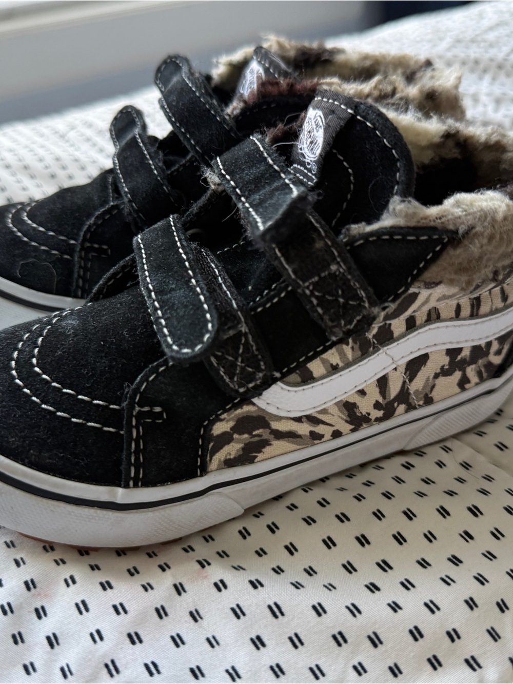 Vans Kids Black & Cream Leopard-Print Mid-Top Sneakers
